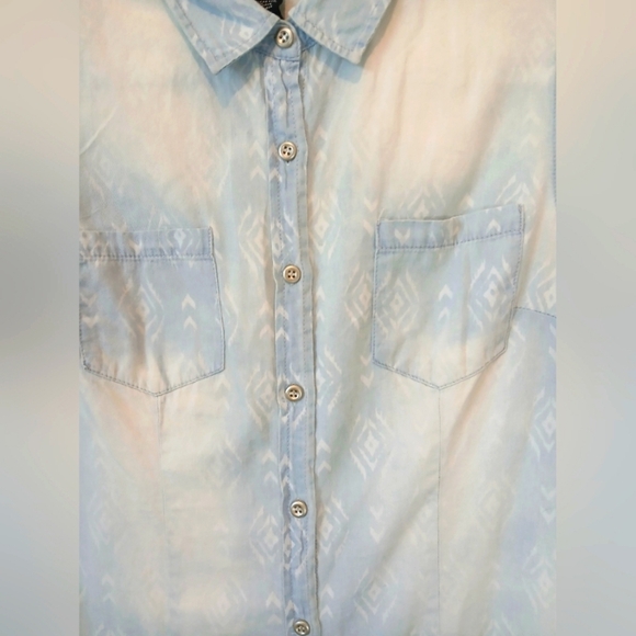 💚5/$25 Cotton Express Denim Long Sleeve Chambray Button Up Shirt Roll Tab - Picture 2 of 6